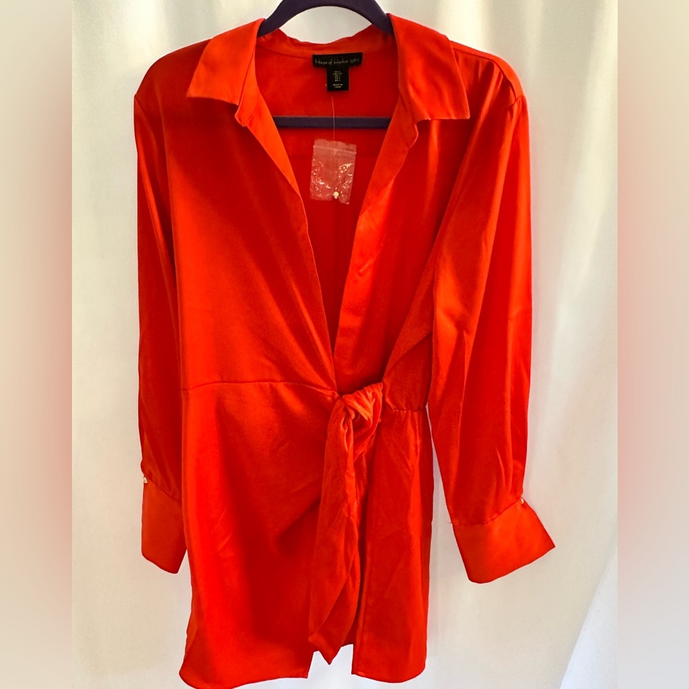 House of Harlow 1960 Vibrant ORANGE wrap dress size Large NWT - Picture 2 of 9